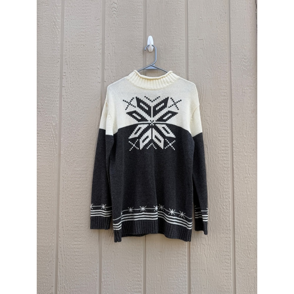 Villager Sport Medium Sweater Nordic Snowflake Ramie Cotton Mock Neck